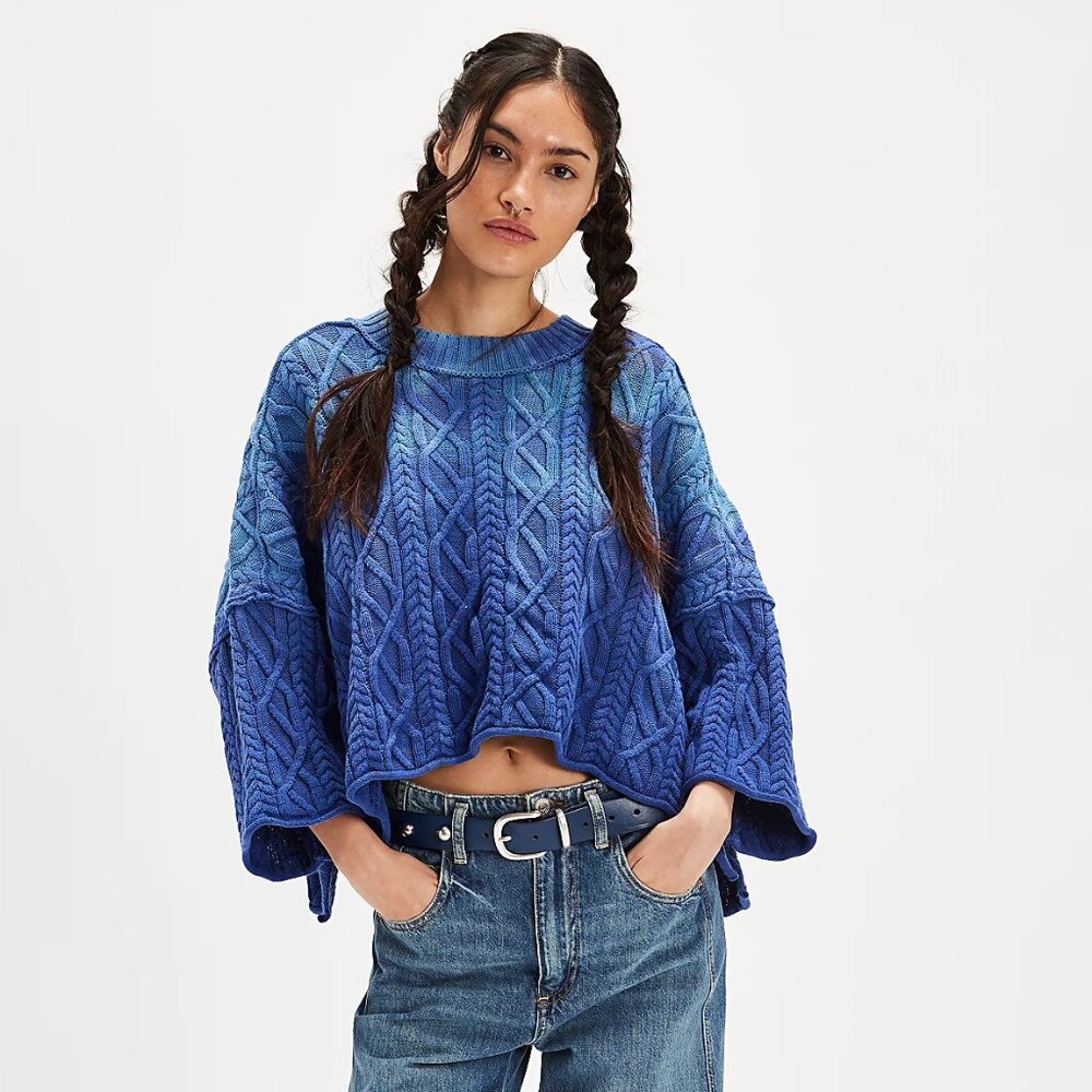 Free People Washed Ashore Sweater | Bellweather Blue | Size XL | Defeat Special